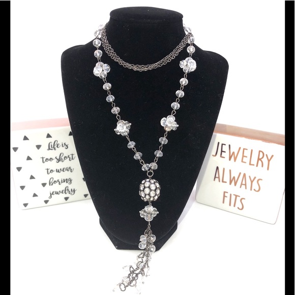 Long Necklace with Clear Beads and Rhinestones - Picture 2 of 5